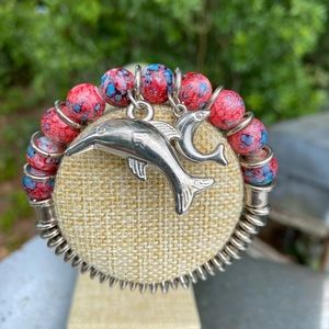 Red Bead Dolphin Bracelet